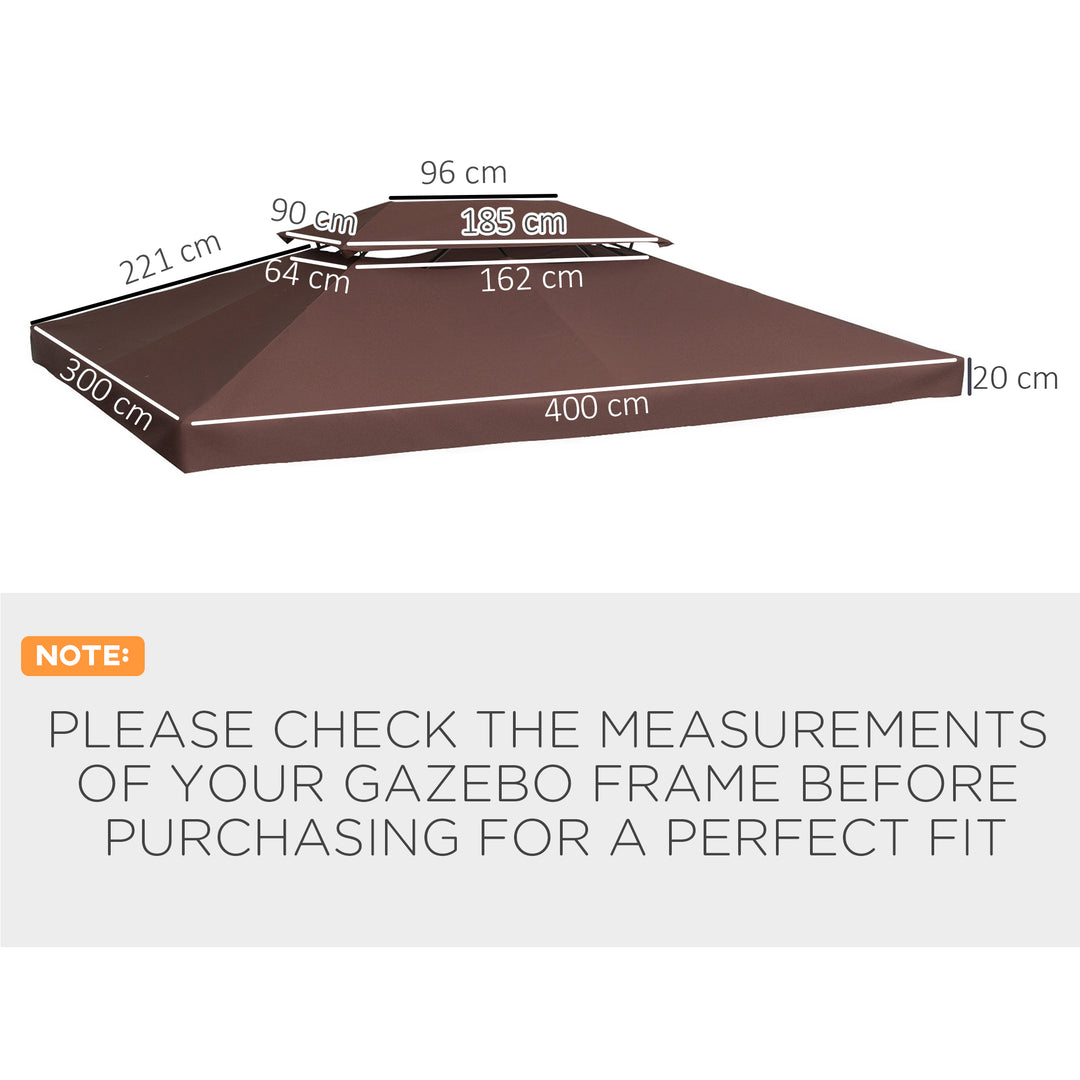 Outsunny Gazebo Replacement Roof Canopy, 3x4m, 2 Tier UV Protection Top Cover, Brown, for Garden Patio (TOP ONLY)