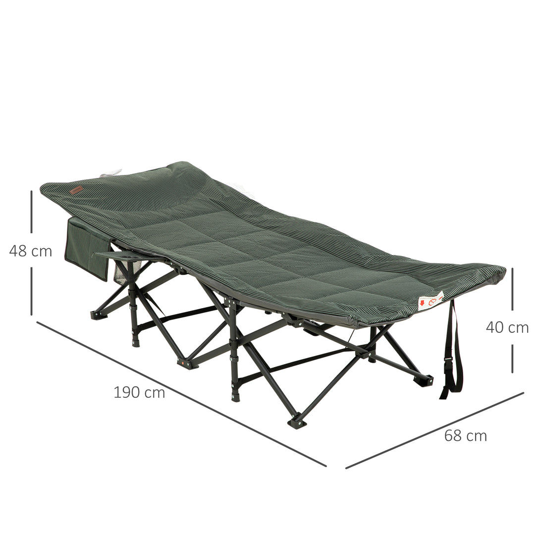 Foldable Camp Bed, Padded Patio Camping Bed with Carry Bag, Magazine Bag and Cup Holder for Outdoor, Garden, Grey