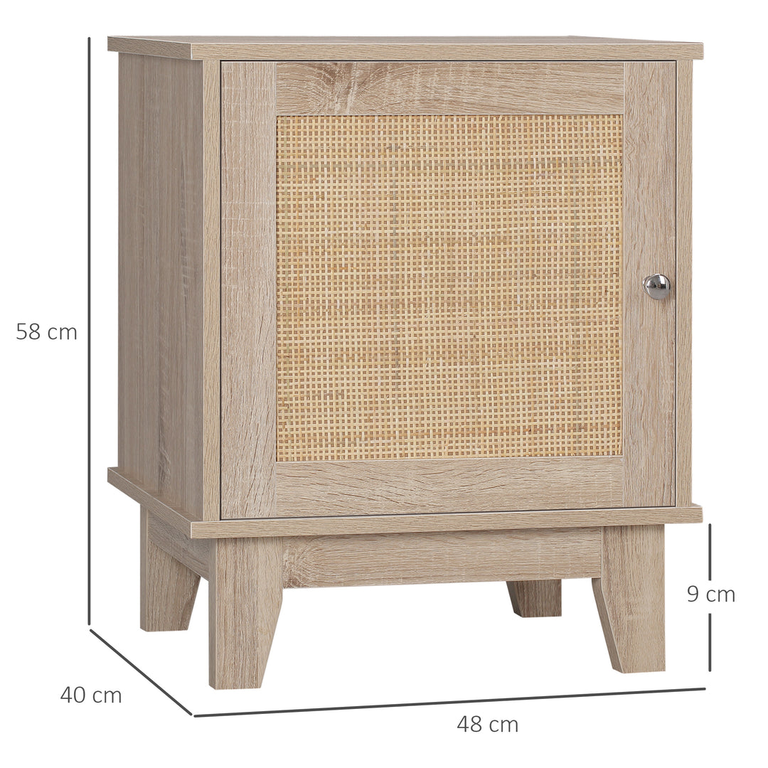 HOMCOM Bedside Table, Bedside Cabinet with Storage Cupboard, Side End Table with Rattan Element for Living Room, Bedroom, Set of 2, Natural | Aosom UK