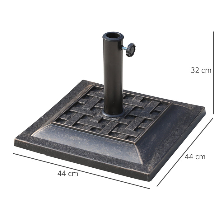 9kg Square Garden Parasol Base Holder Resin Outdoor Market Umbrella Stand with Adjustable Coupler, Bronze