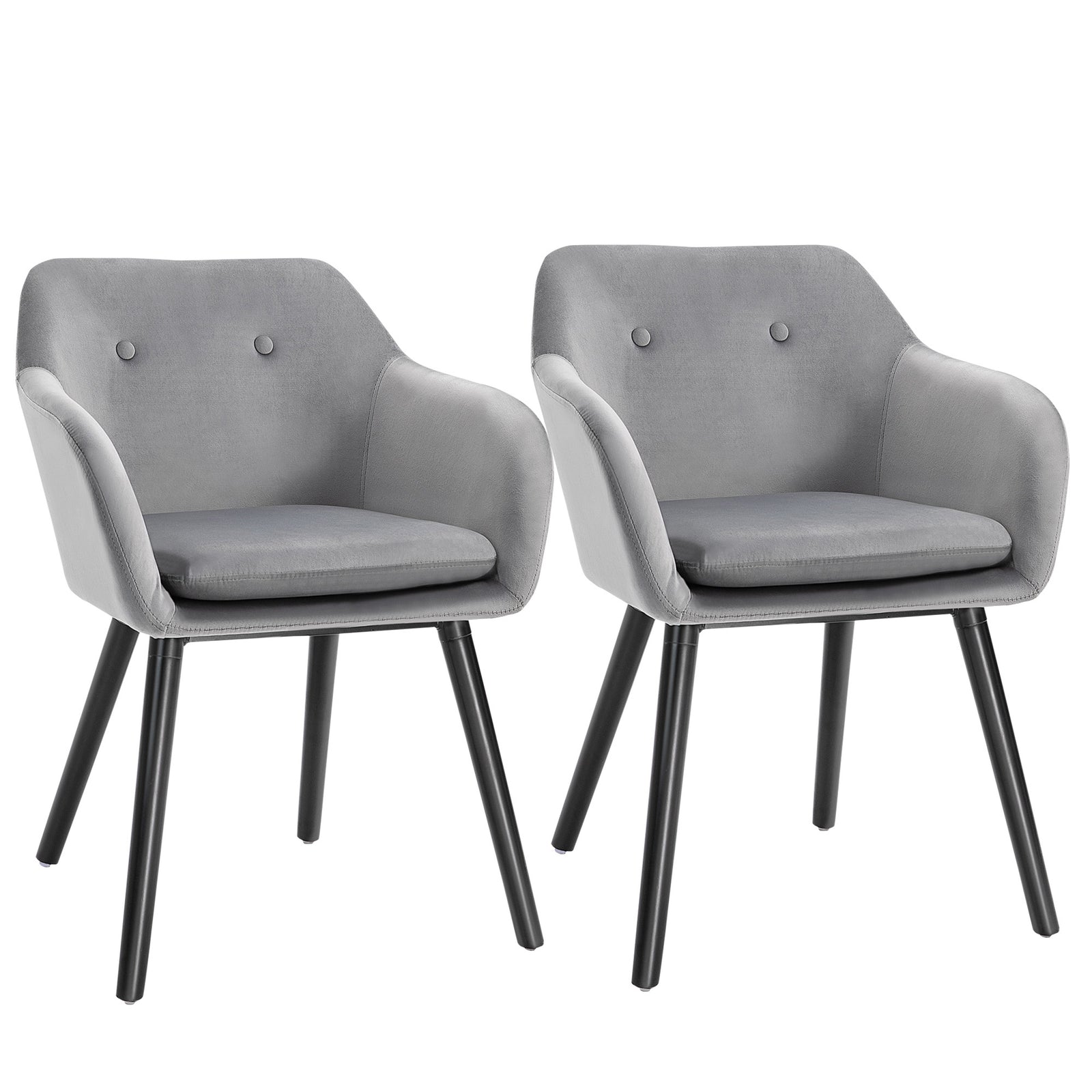 Dining Chairs Set of 2 Modern Upholstered Fabric Velvet-Touch Leisure Chairs with Backrest and Armrests, Lounge Reception Chairs for Home Office Kitchen Counter, Grey