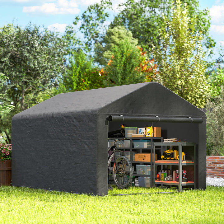6.6 x 7.8ft Outdoor Garden Storage Shed, Waterproof Bike Tent with Roll-up Zipper Door, Galvanised Metal Frame, Portable Shed Shelter Carport for Motorcycle Garden Tools