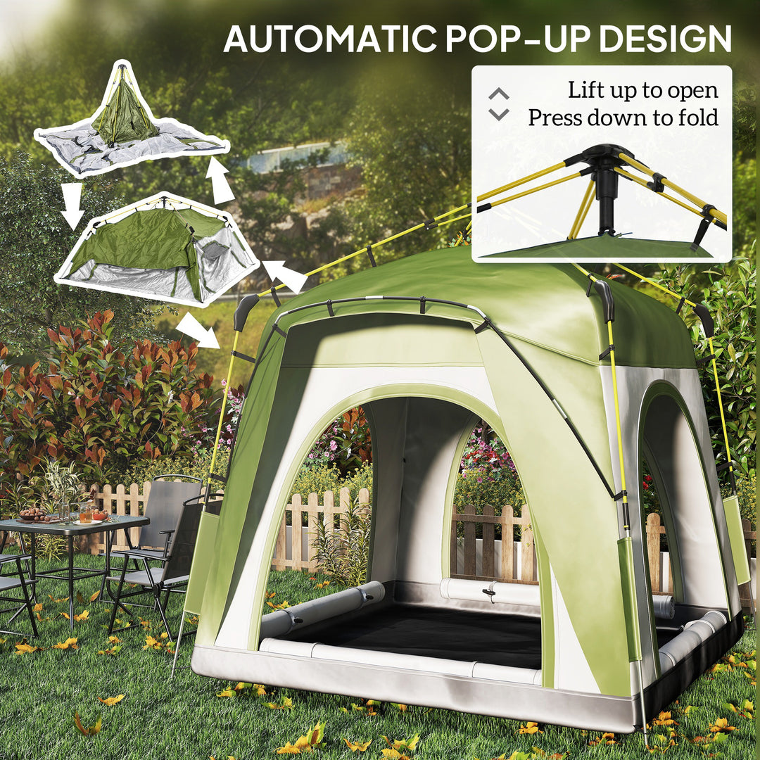 Instant Pop Up Camping Tent, 4 Man Dome Tent with 4 Doors, Sewn-in Groundsheet, Carry Bag and Top Hook for Fishing Hiking Festival, Green