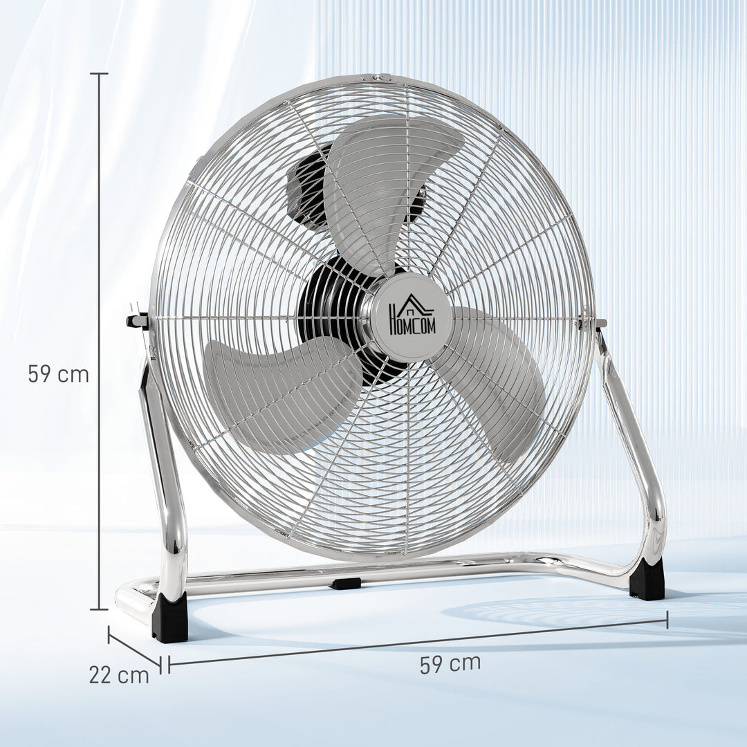 20 Inches Chrome Metal Floor Fan, High Velocity 3-Speed Home Gym with Adjustable Head, Portable Desk & Table Fan Air Circulator for Home Office, Powerful Airflow, Quiet Operation