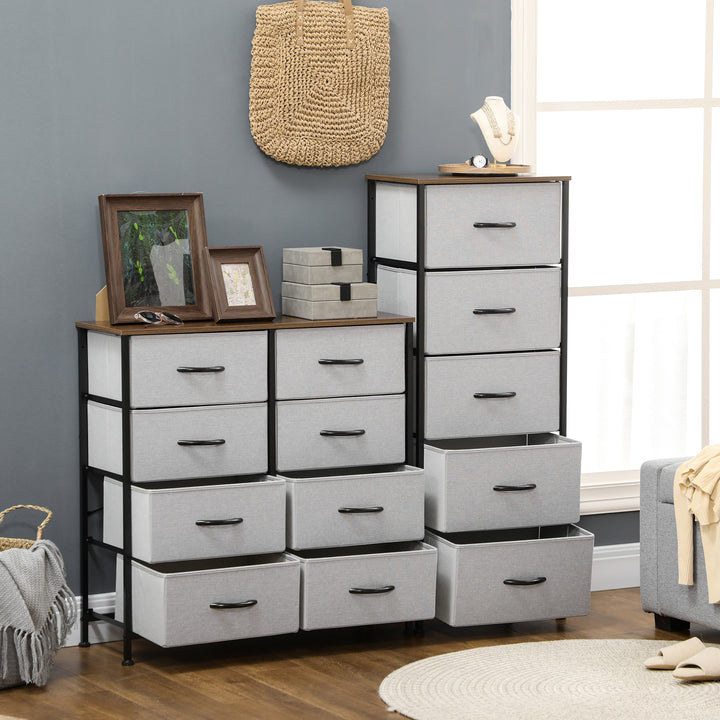 HOMCOM Bedroom Dresser with 5 Fabric Drawers, Industrial Chest of Drawers, Steel Frame with Wooden Top for Nursery, Grey | Aosom UK