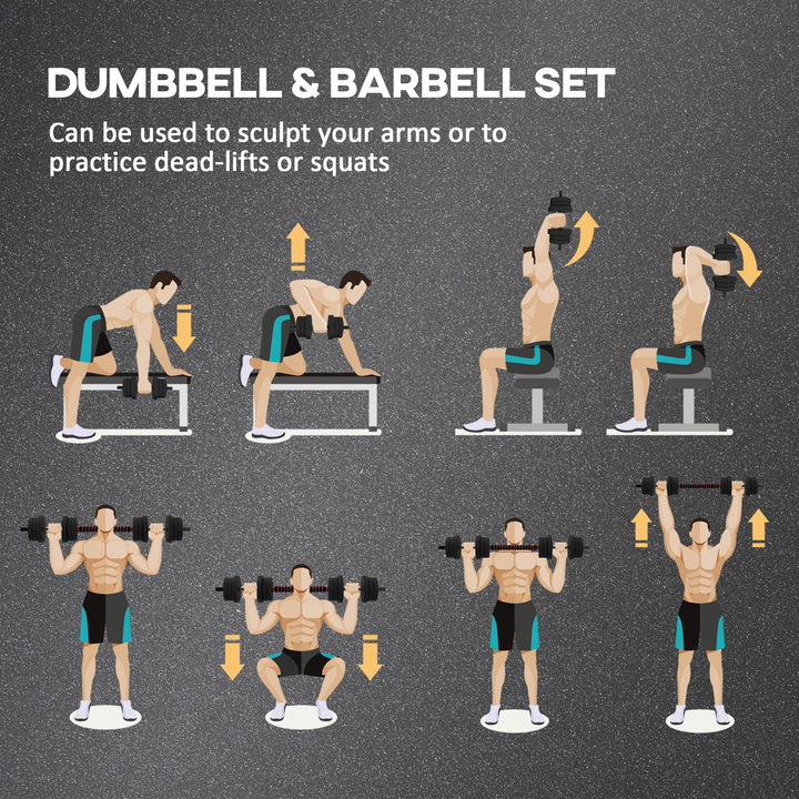 20kg 2 IN 1 Adjustable Dumbbells Weight Set, Dumbbell Hand Weight Barbell for Body Fitness, Lifting Training for Home, Office, Gym, Black