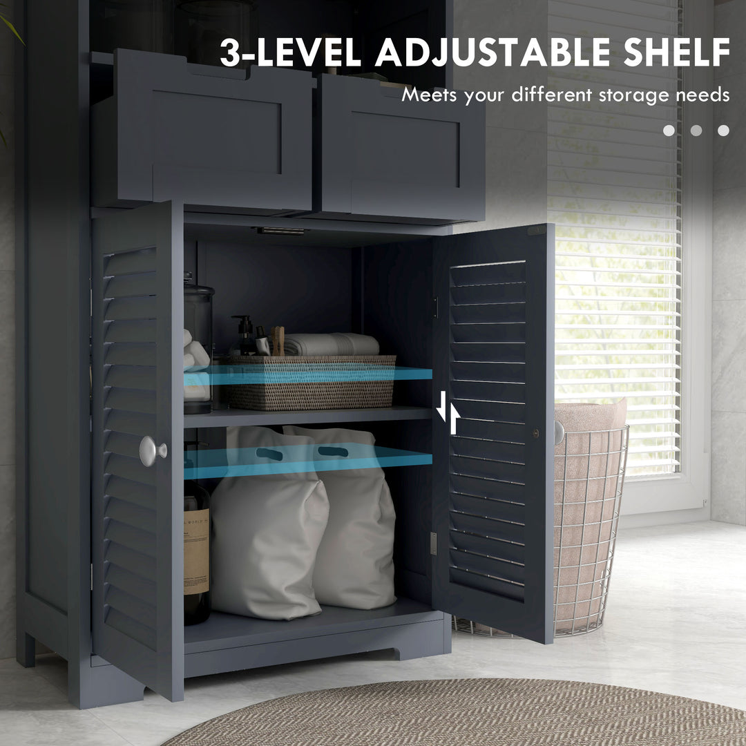 Kleankin Bathroom Storage Cabinet with Drawers, Louvred Doors, Open Compartment, Adjustable Shelf, Grey