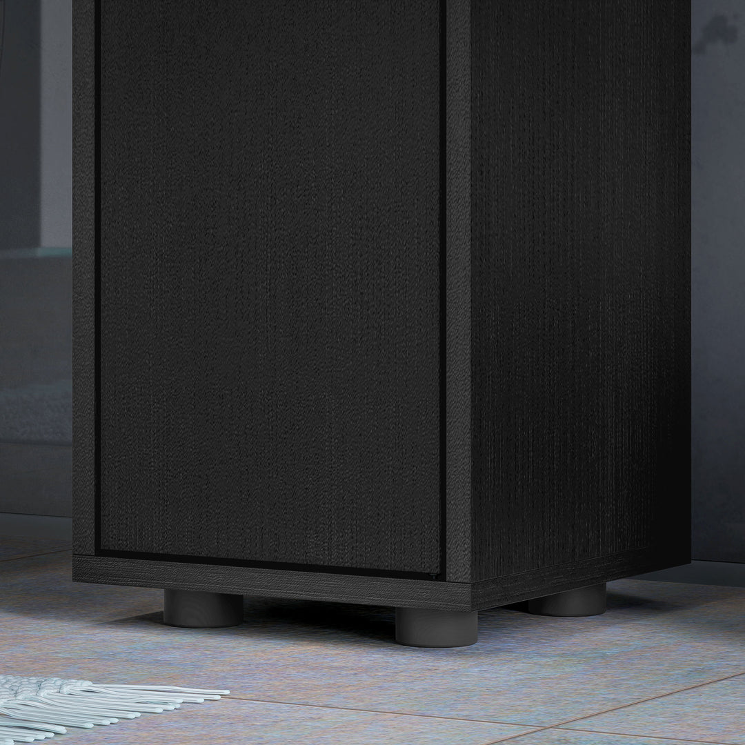 180cm Slim Bathroom Cabinet, with Drawer, Shelves and Cupboards - Black