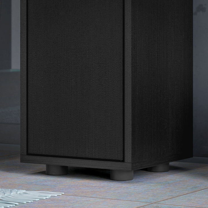180cm Slim Bathroom Cabinet, with Drawer, Shelves and Cupboards - Black