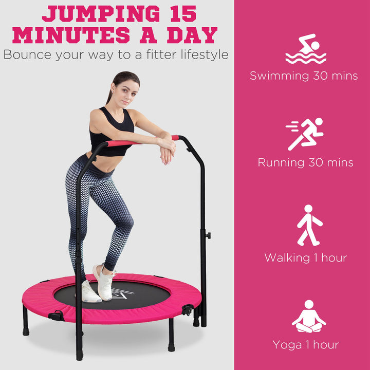 40" Foldable Mini Fitness Trampoline, with Adjustable Foam Handle, Pink