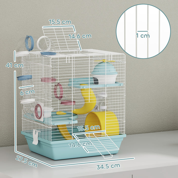 3-Level Hamster Cage with Exercise Wheel, Water Bottle, Food Bowl, for