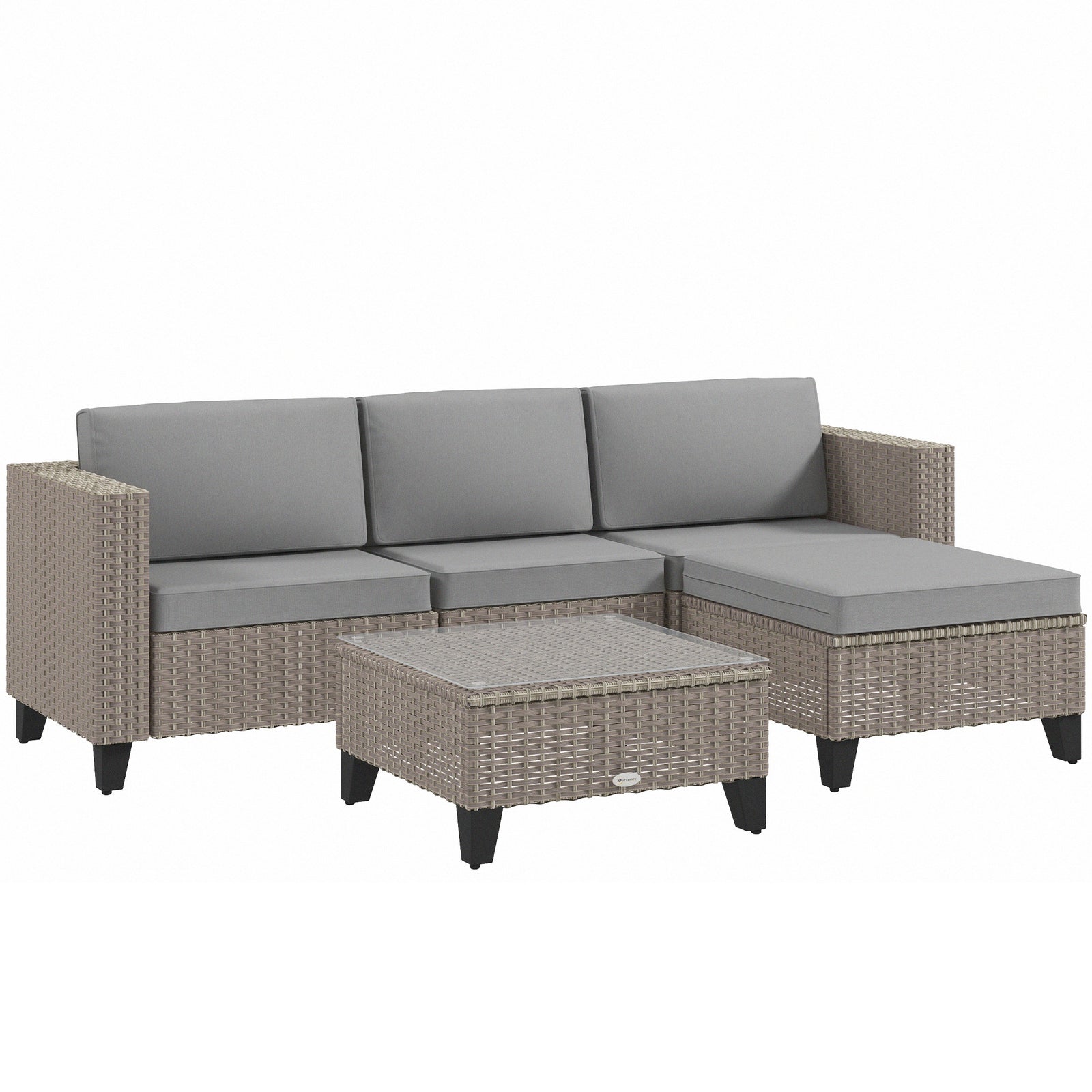 5-Piece Rattan Patio Furniture Set with Corner Sofa, Footstools, Coffee Table, for Poolside, Brown