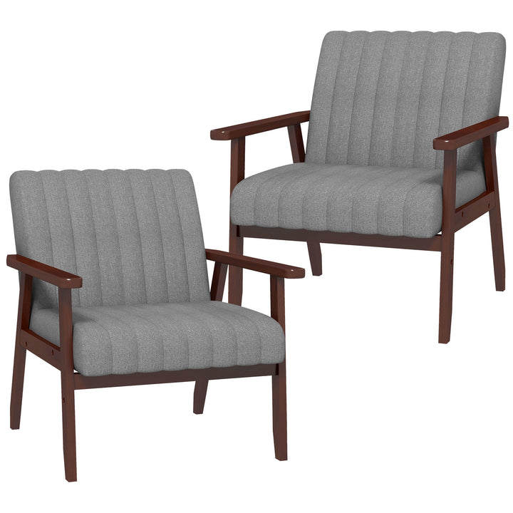 HOMCOM Set of 2 Accent Chairs, Upholstered Living Room Chairs with Wood Legs, Armchairs for Bedroom, Living Room, Grey