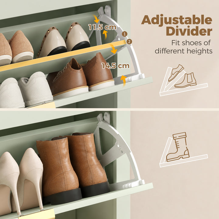 Narrow Shoe Cabinet, Boho Slim Shoe Storage Cabinet with 3 Flip Drawer