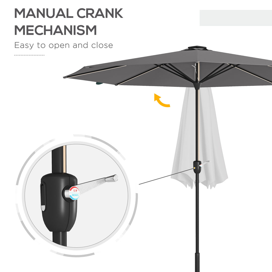 2.65m Garden Parasol, with LED Lights - Dark Grey