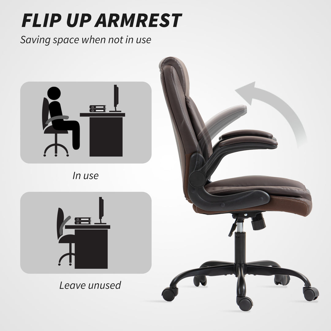 Faux Leather Office Chair. with Flip-Up Armrests - Brown
