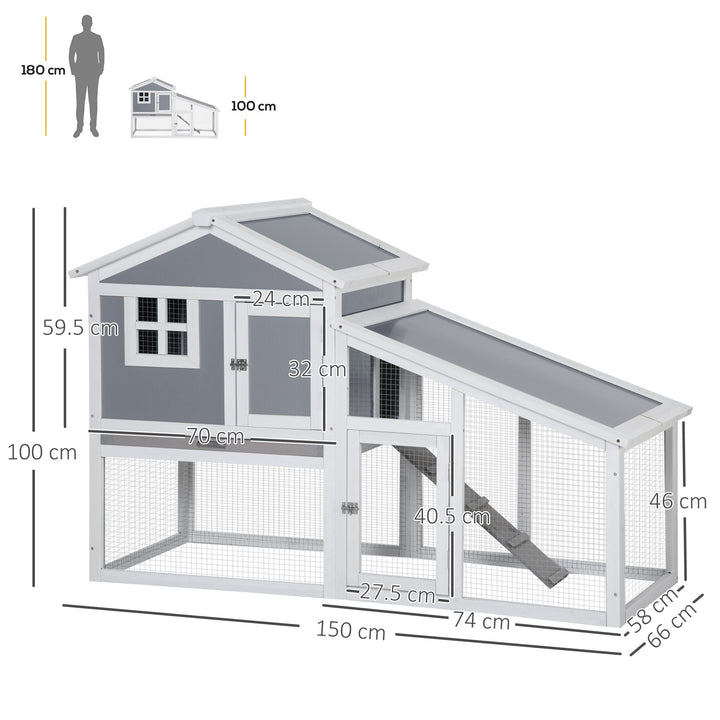 Two-Tier Rabbit Hutch, with Sunlight Panel Roof, Slide-Out Tray - Grey