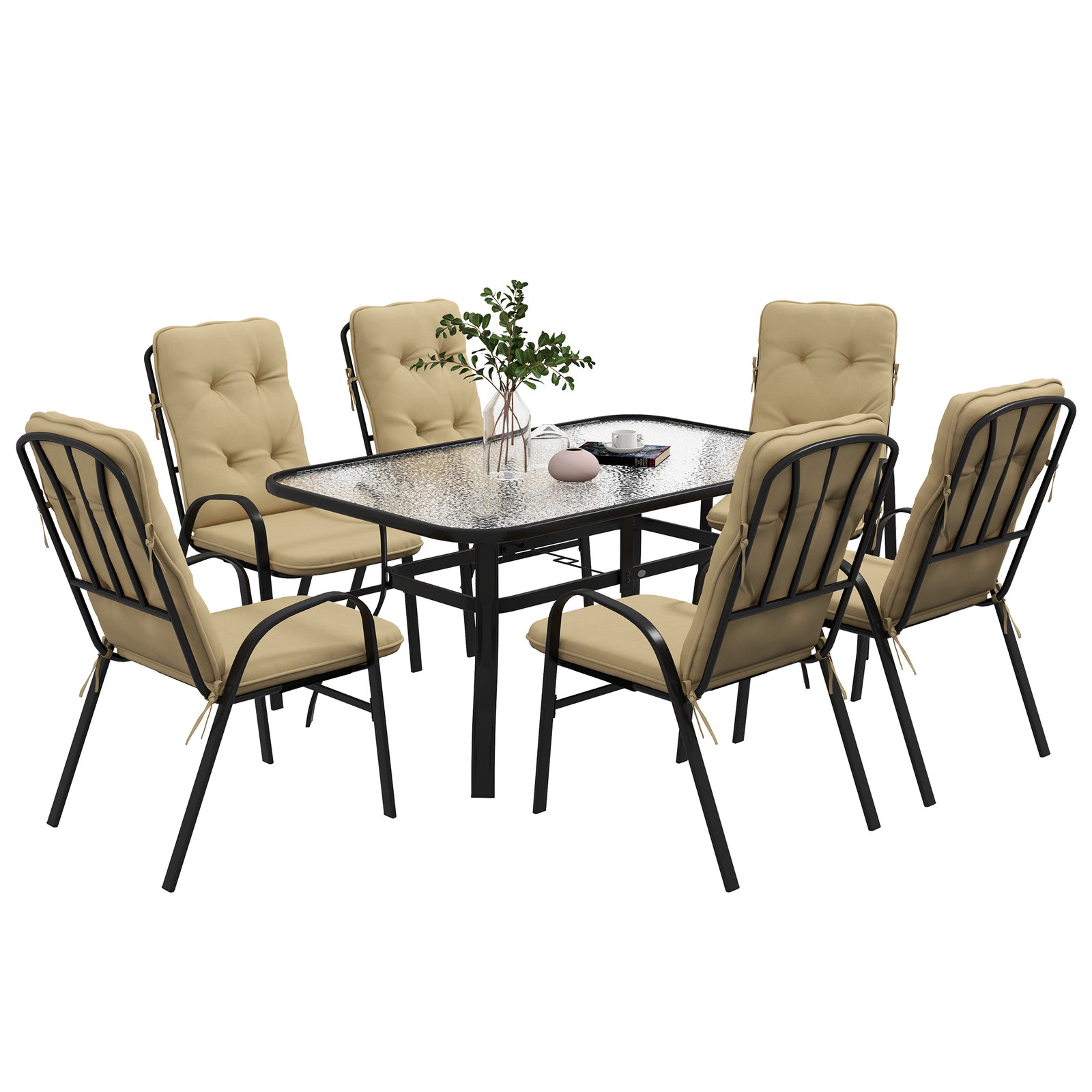 Seven-Piece Garden Dining Set with Cushions - Beige