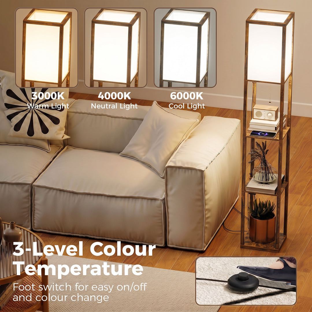 Floor Lamp with Shelves, 4 Layer Standing Lamp with USB Ports, 3 Colou