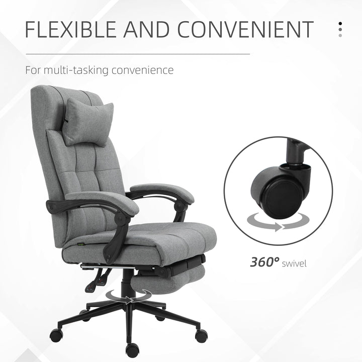 Office Chair with Footrest Ergonomic Office Chair with Armrests Lumber Support and Headrest Light Grey