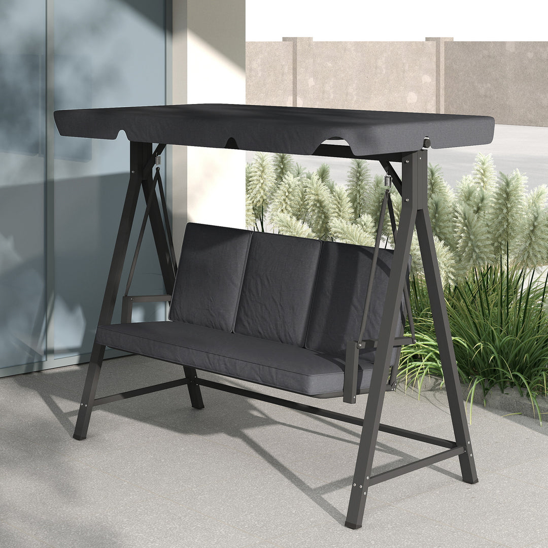 Three-Seater Garden Swing Bench, with Adjustable Canopy - Dark Grey