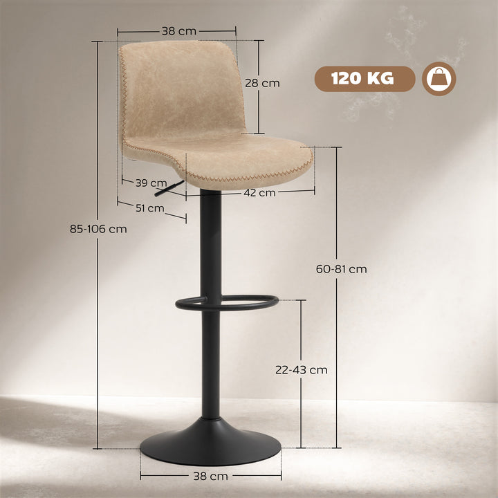 MCL Bar Stools Set of 2, PU Leather Barstools with Backrest and Footrest for Kitchen, Counter, Breakfast Bar, Light Brown