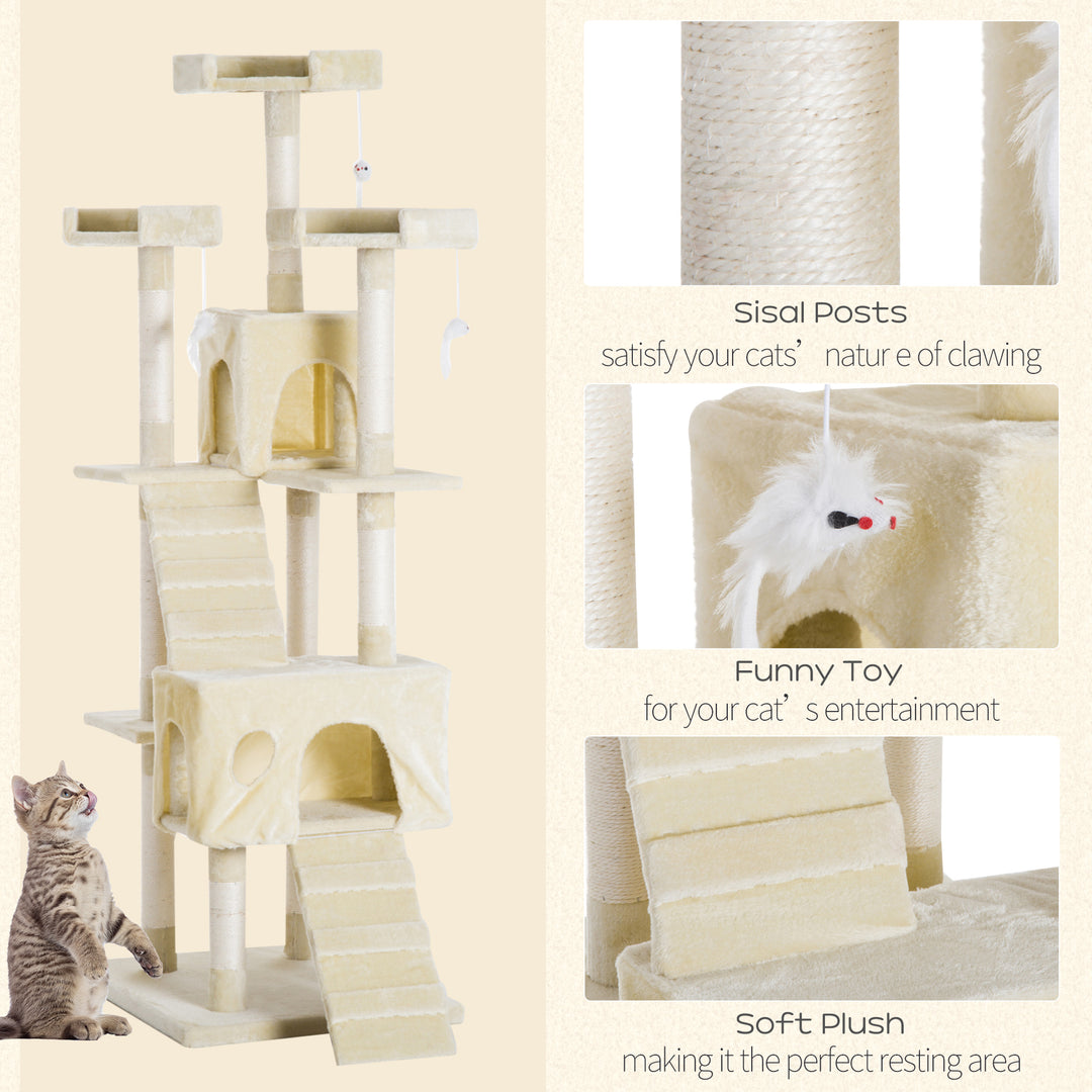 PawHut Multi-Level Cat Tower, Sisal Kitten Tree with Scratch Post, Climbing Toy Bed, 181cm(H), Durable | Aosom UK