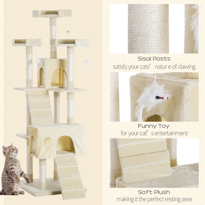 PawHut Multi-Level Cat Tower, Sisal Kitten Tree with Scratch Post, Climbing Toy Bed, 181cm(H), Durable | Aosom UK