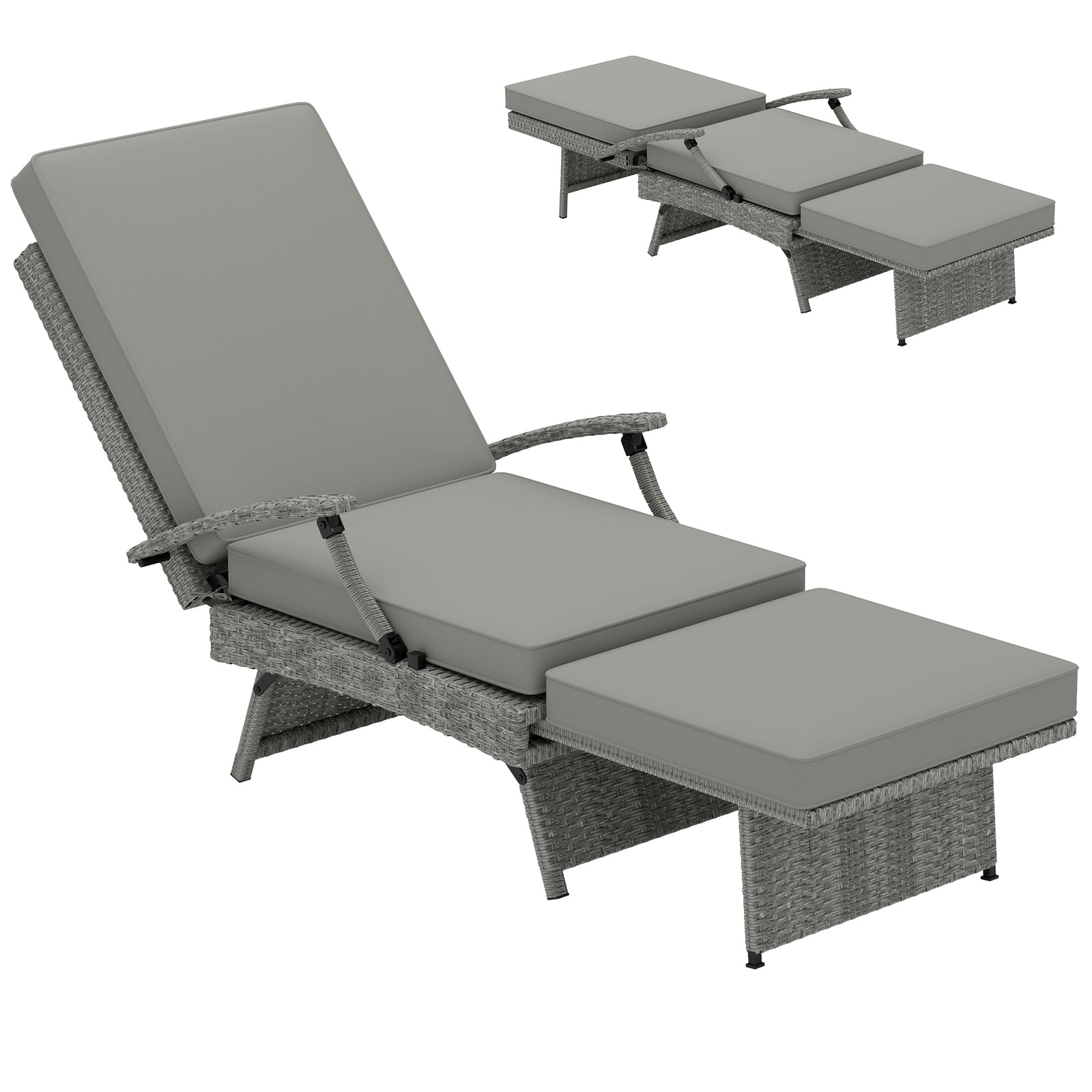 80° Reclining Rattan Lounger - Grey