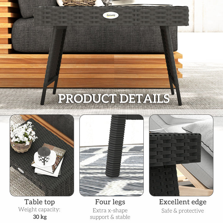 Foldable Outdoor Side Table, Rattan Garden Coffee Table with Steel Frame, Space Saving Bistro Garden Furniture for Patio, Balcony, 60 x 41 x 41 cm, Black