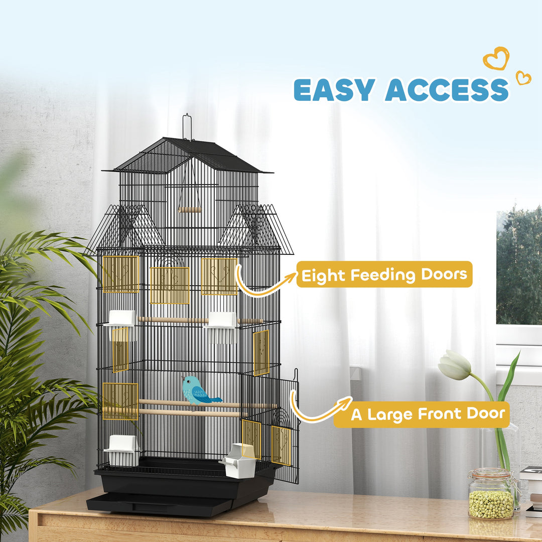 Metal Bird Cage with Plastic Swing, Perch, Food Container, Tray, Handle, for Finches, Canaries, 43 x 32.5 x 104cm