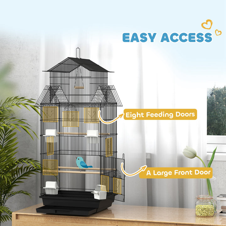 Metal Bird Cage with Plastic Swing, Perch, Food Container, Tray, Handle, for Finches, Canaries, 43 x 32.5 x 104cm