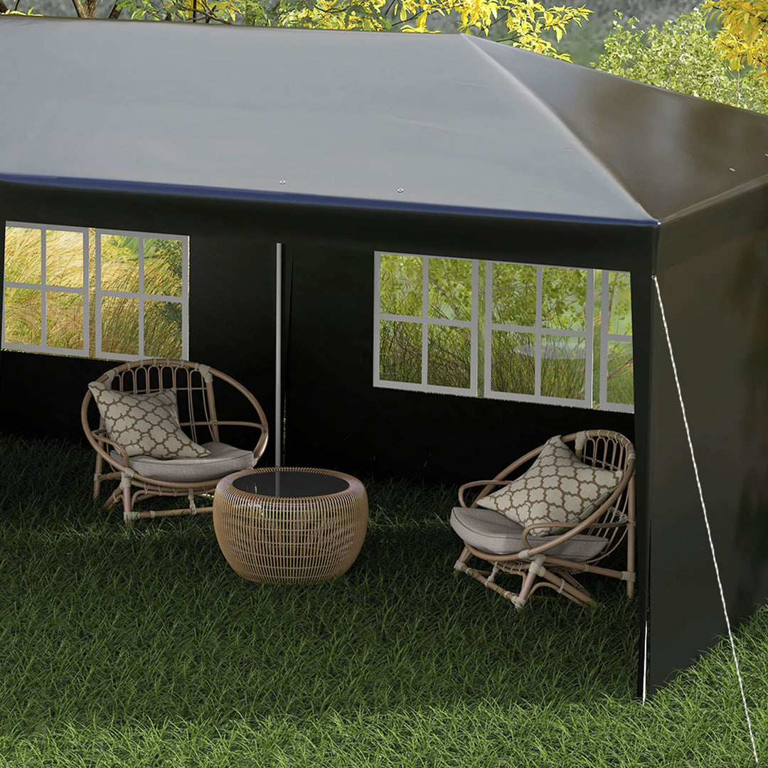 6 x 3 m Party Tent Gazebo Marquee Outdoor Patio Canopy Shelter with Windows and Side Panels Black