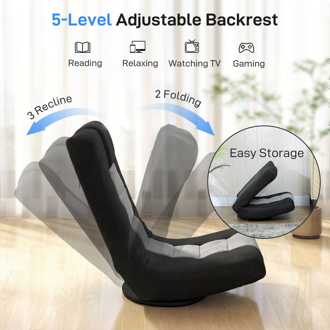 Floor Chair, Folding Floor Sofa with Adjustable Backrest, Wide Seat, Swivel Base