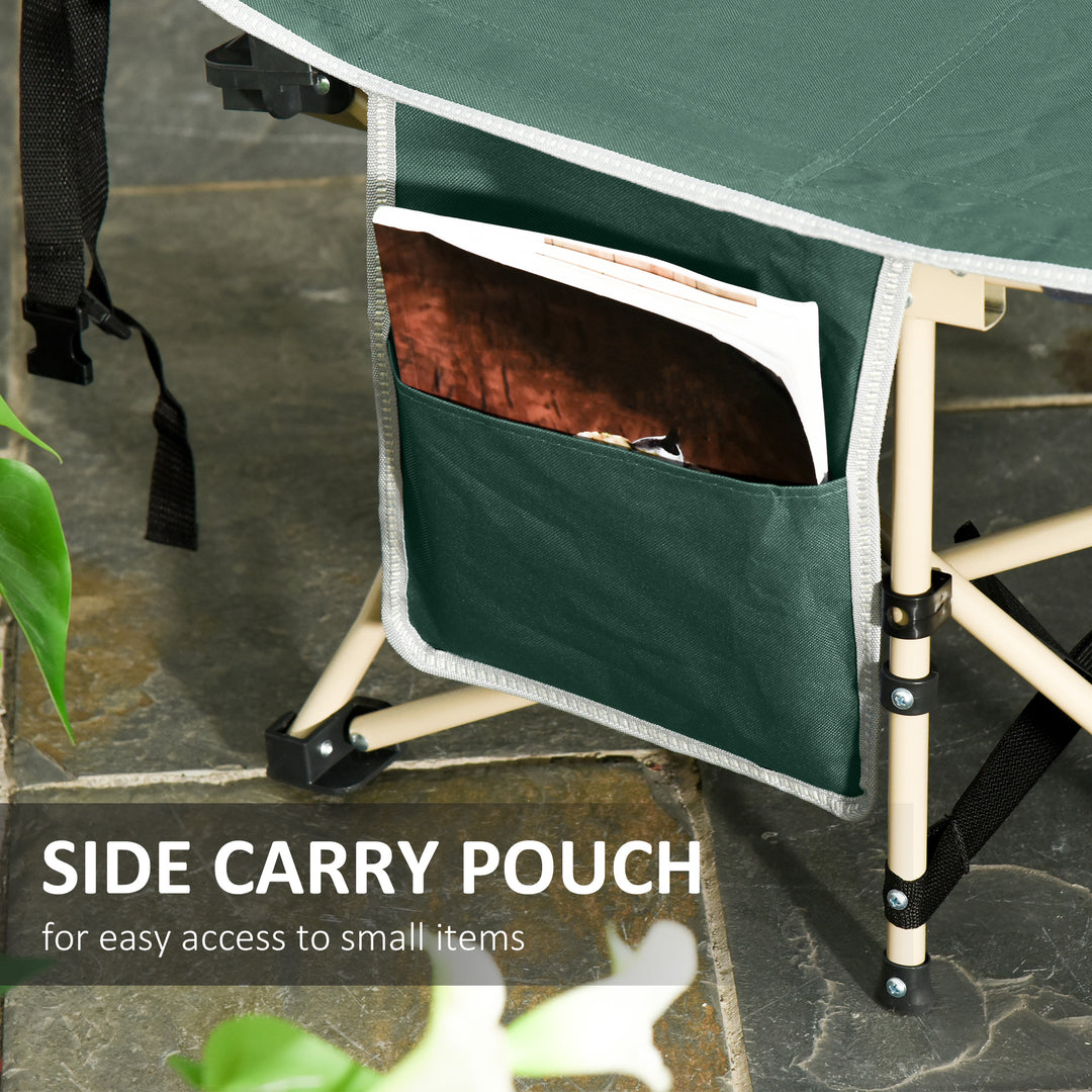 Single Person Camping Bed Folding Cot Outdoor Patio Portable Military Sleeping Bed Travel Guest Leisure Fishing with Side Pocket and Carry Bag - Green