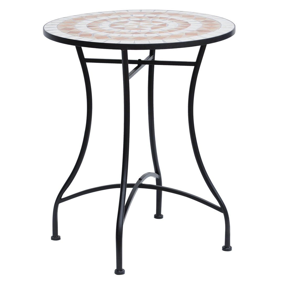 MCL 60 cm Mosaic Garden Table, Small Round Outdoor Side Table with Ceramic Top, Plant Stand for Patio, Balcony, Orange and White