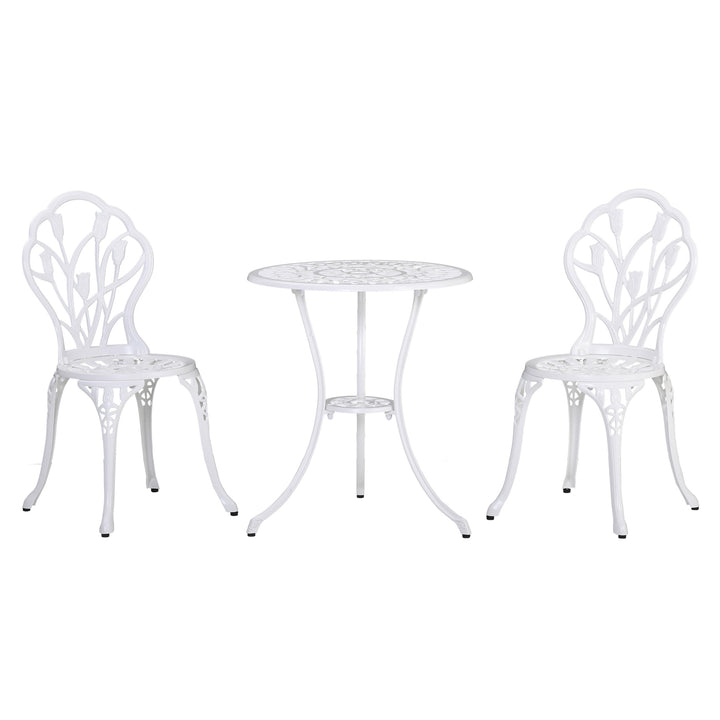 MCL 3 Piece Patio Bistro Set for 2, Outdoor Aluminium Garden Table and Chairs with Umbrella Hole for Balcony, White