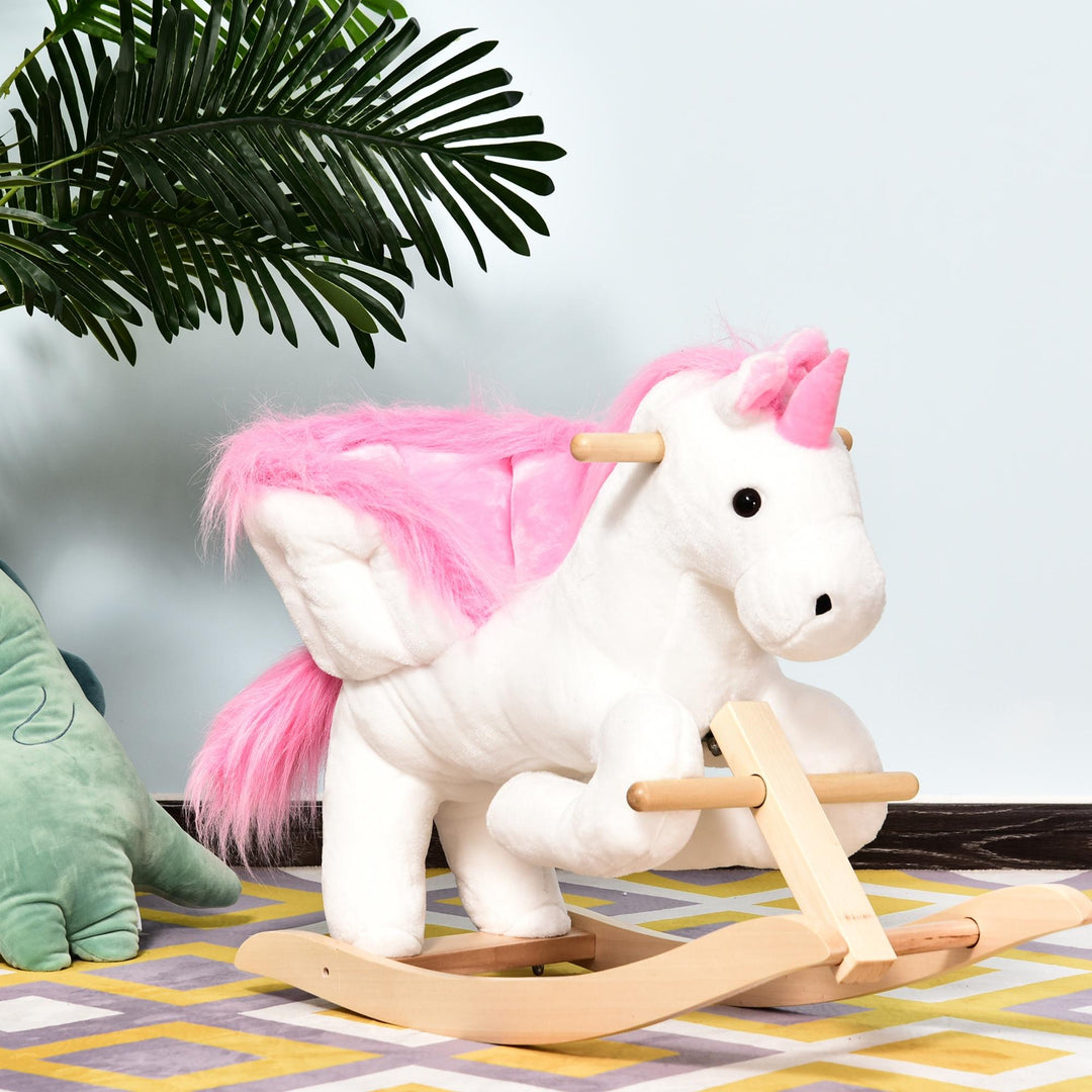 Kids Rocking Horse Unicorn Wooden Plush Ride On Chair Toy with Music 1.5-3 Years