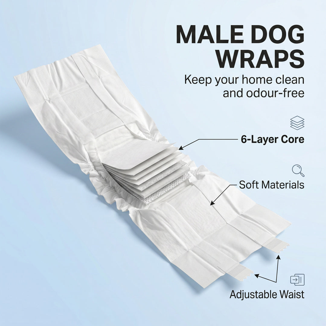 Dog Diapers Super Absorbent Leak-Proof Dog Nappies for Male Dogs Size 