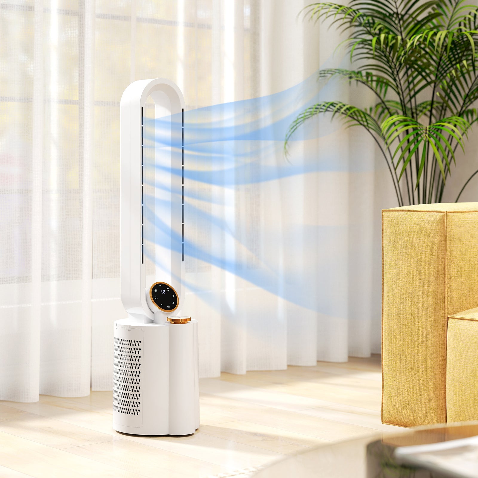 Multi-Mode Bladeless Tower Fan and Humidifier - White