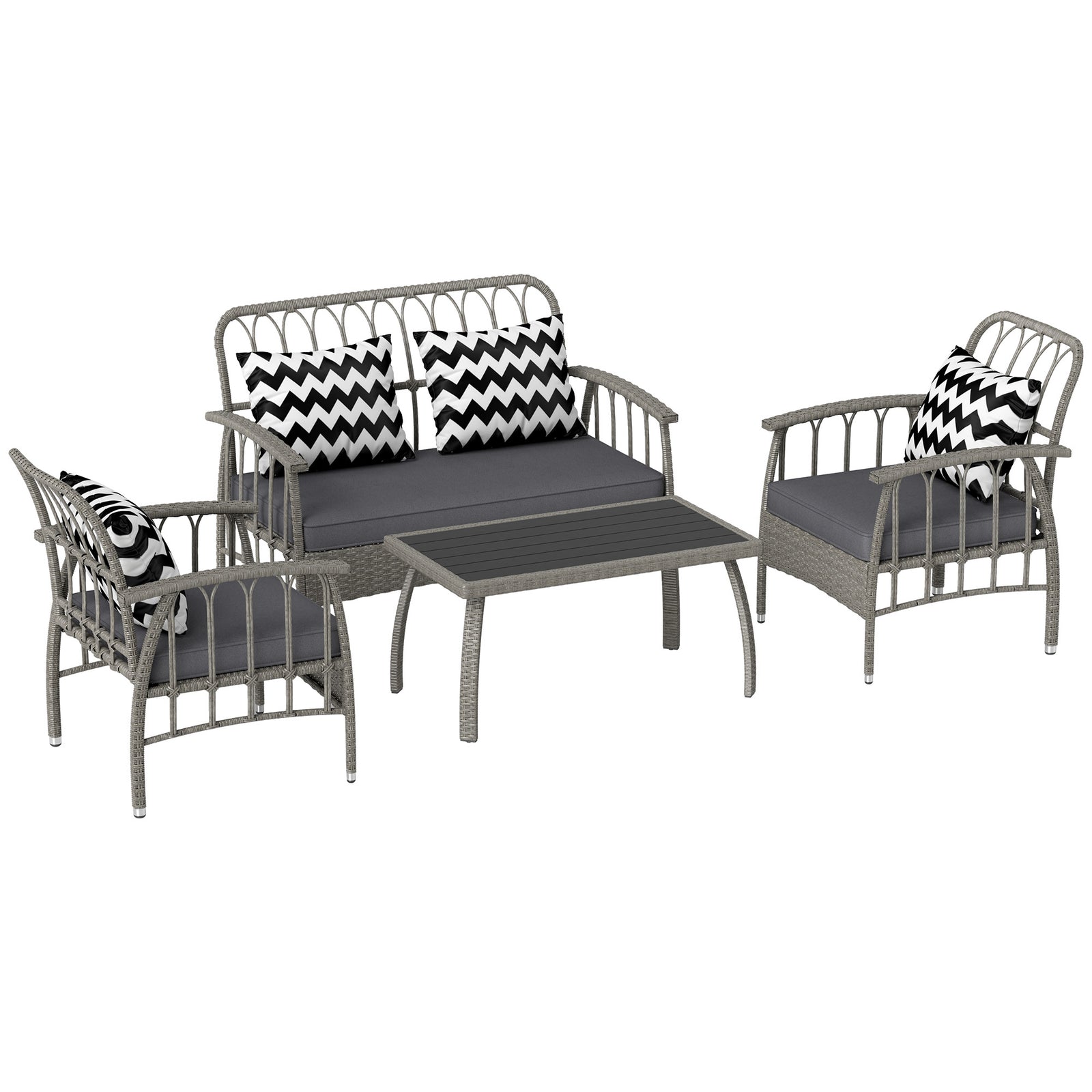 Four-Piece Rattan Cut-Out Sofa Set - Grey