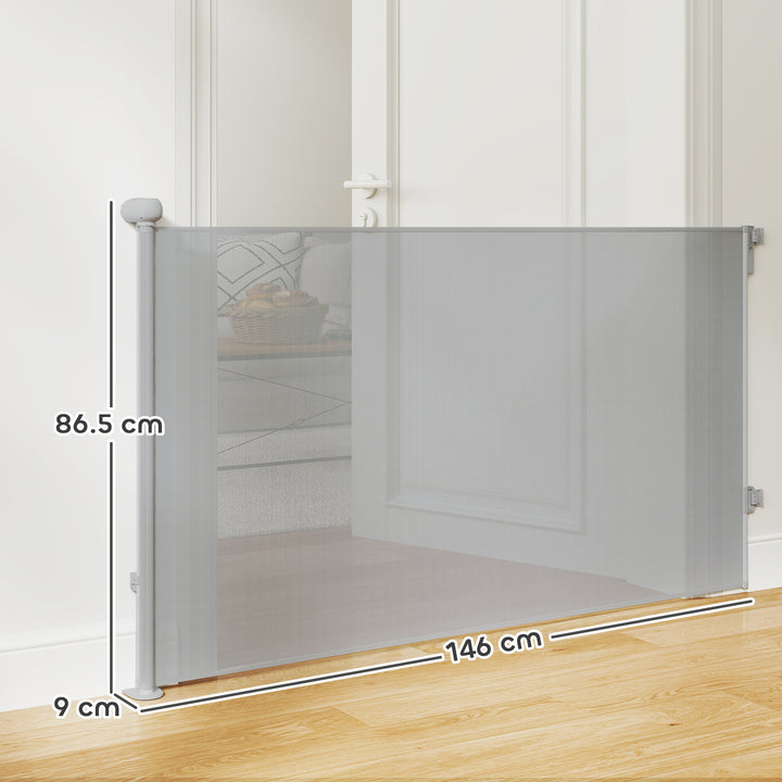 Retractable Stair Gate Extends Up to 140 cm Wide, Dog Gate for Doorways, Stairways, Hallways, Grey