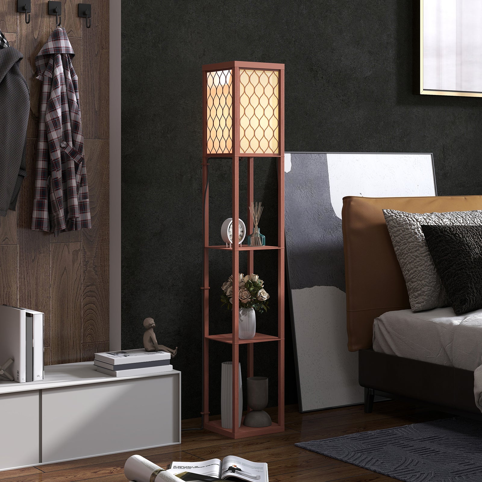 Three-Shelf Standing Lamp - Brown/White