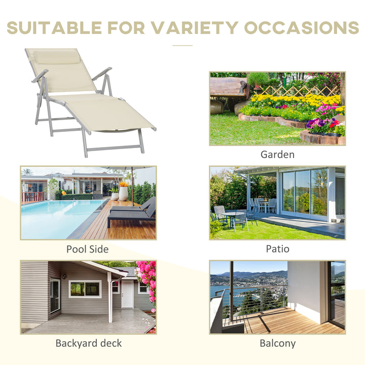 MCL Steel Fabric Sun Lounger Outdoor Folding Chaise Lounge Chair Recliner with Portable Design & 7 Adjustable Backrest Positions - Beige