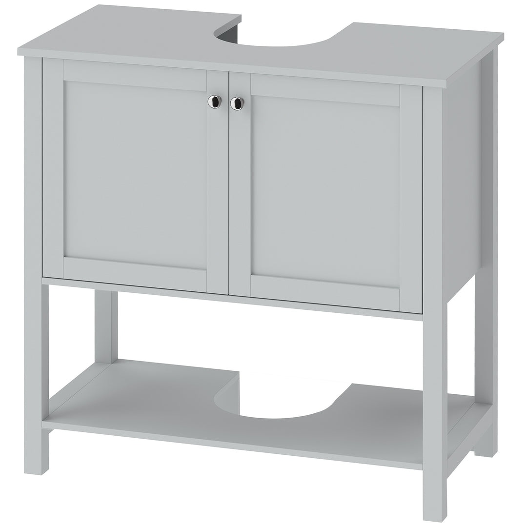 Under Sink Bathroom Cabinet with 2 Doors, Open Shelf and U-Shape - Light Blue