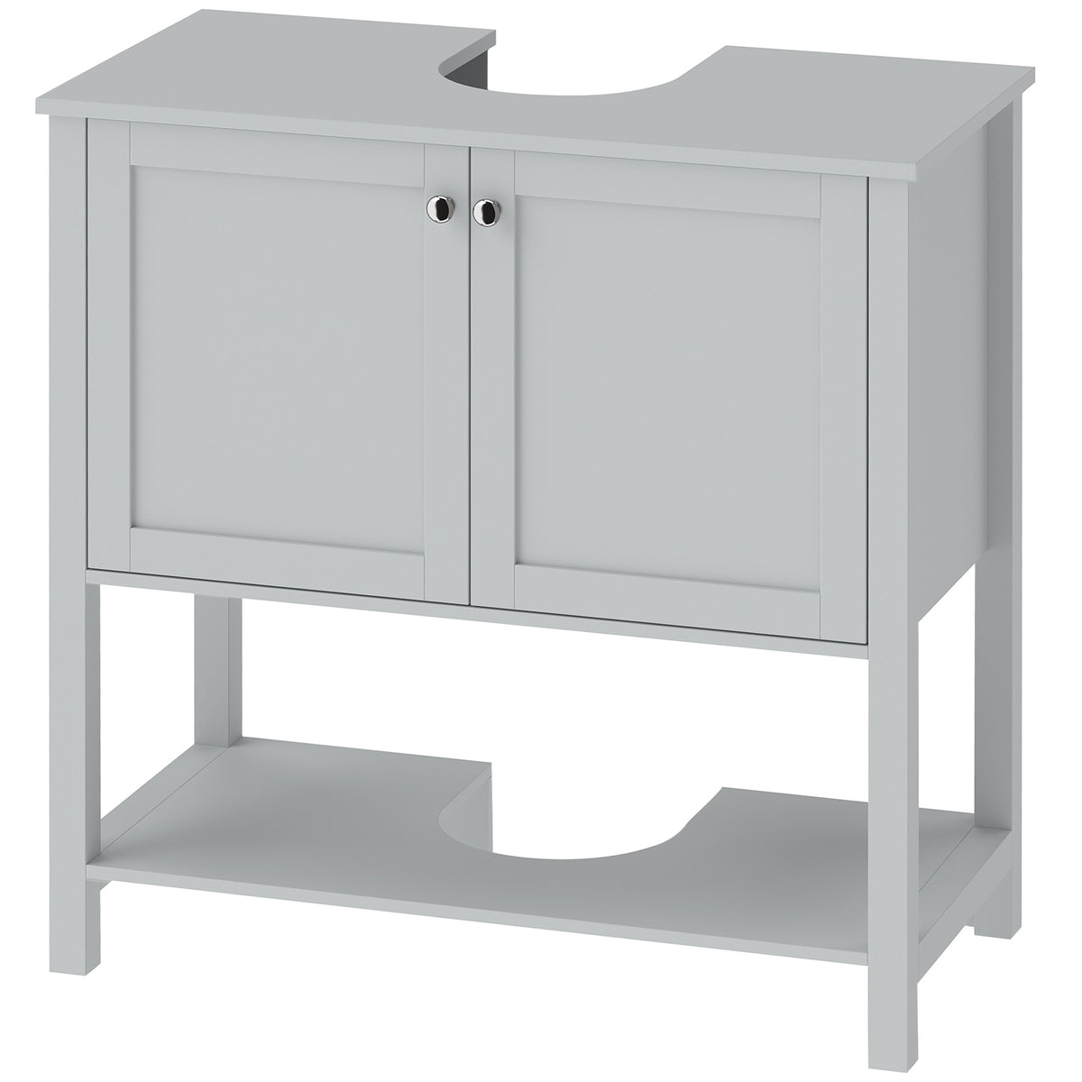 Under Sink Bathroom Cabinet with 2 Doors, Open Shelf and U-Shape - Light Blue