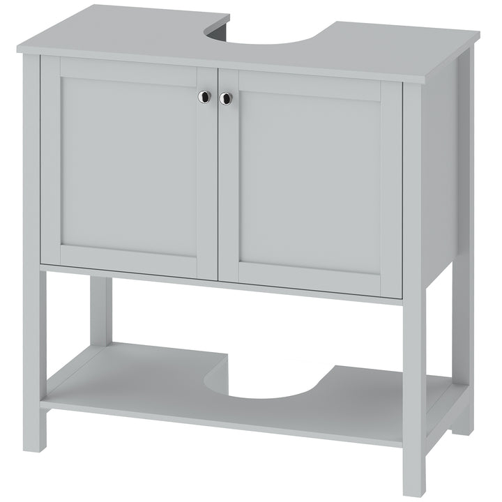 Under Sink Bathroom Cabinet with 2 Doors, Open Shelf and U-Shape - Light Blue