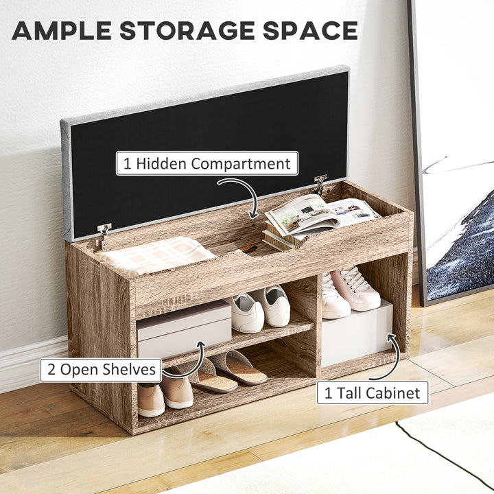 Shoes Cabinet Bench Hidden Storage Padded Seat Organiser Footwear Rack Hallway Grey Wood Grain