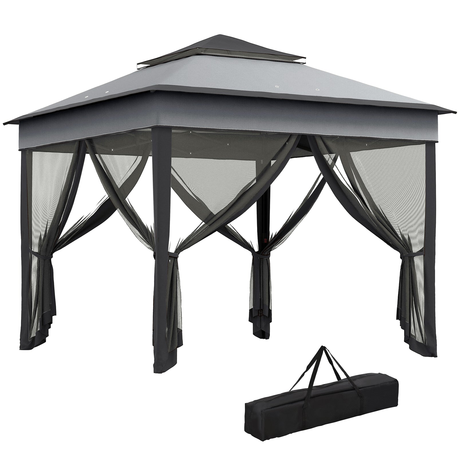 3 x 3(m) Pop Up Gazebo, Height Adjustable Instant Event Shelter with Netting and Carrying Bag, Grey