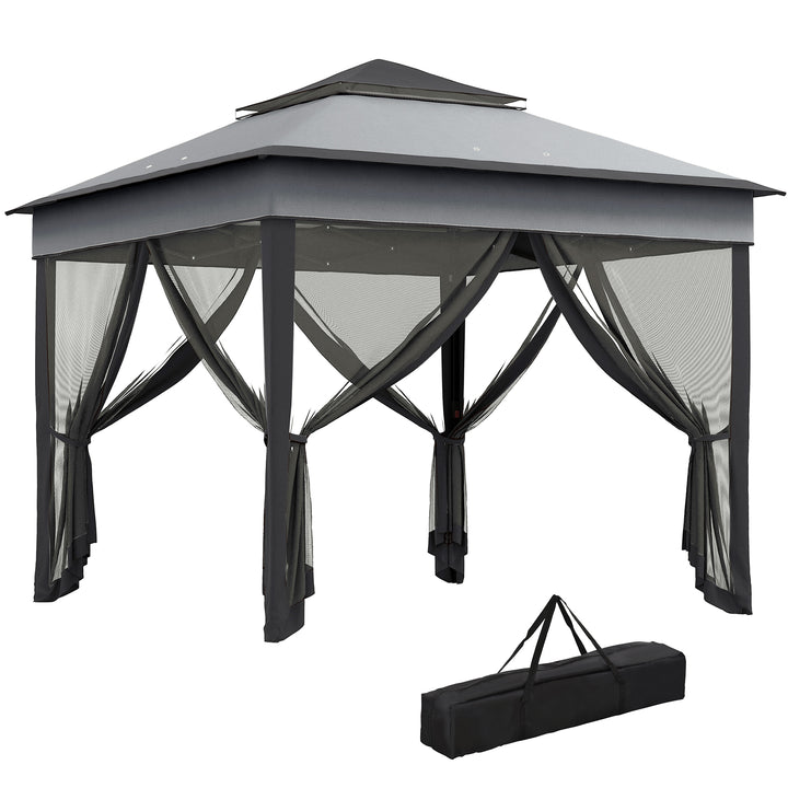 3 x 3(m) Pop Up Gazebo, Height Adjustable Instant Event Shelter with Netting and Carrying Bag, Grey